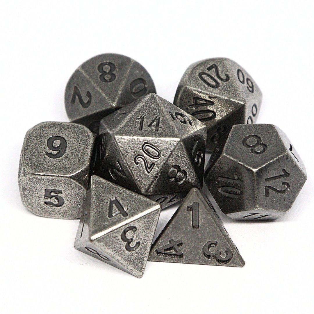 Ancient Silver Polyhedral Dice Set - Arcana Vault