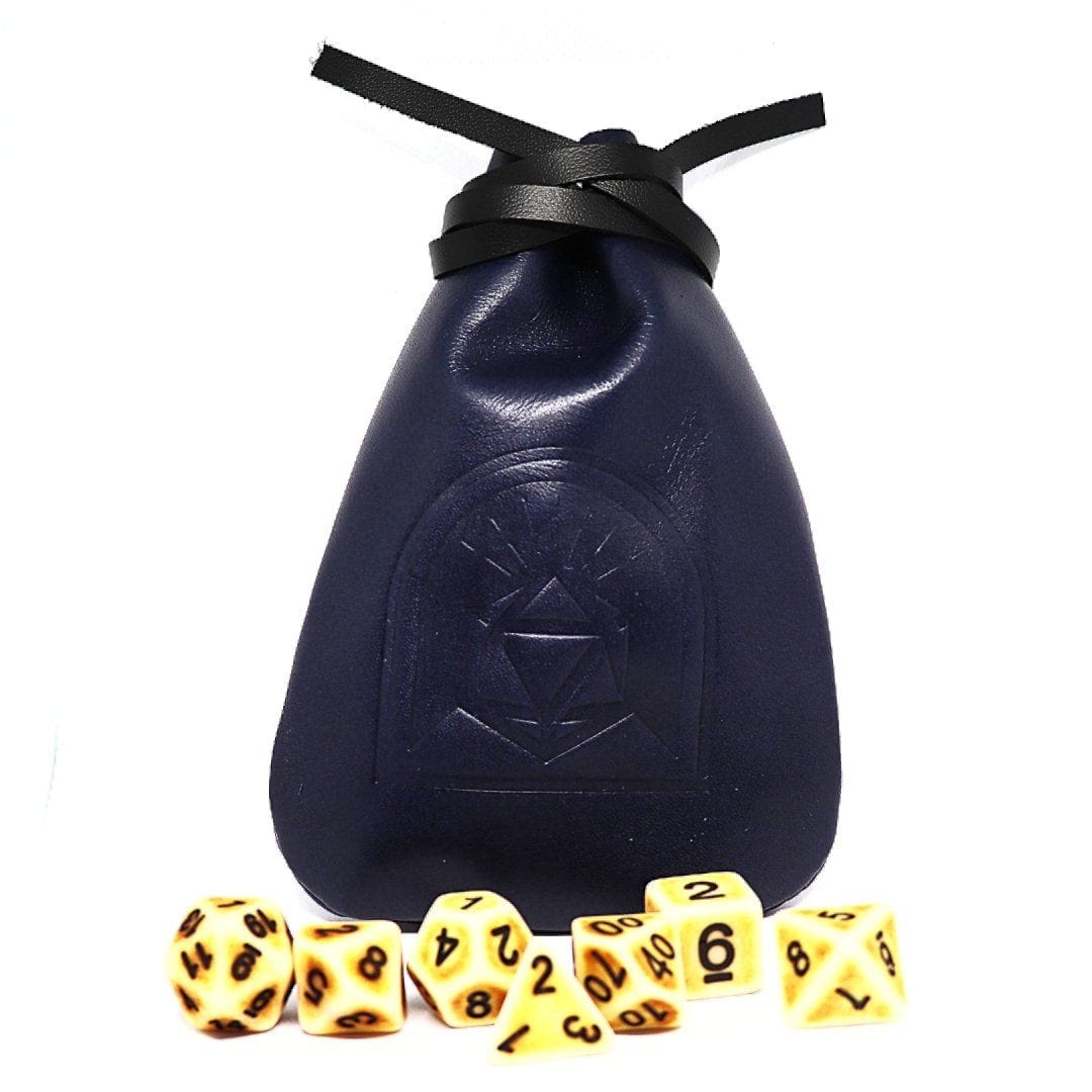 Midnight Blue Leather Dice Pouch - Arcana Vault