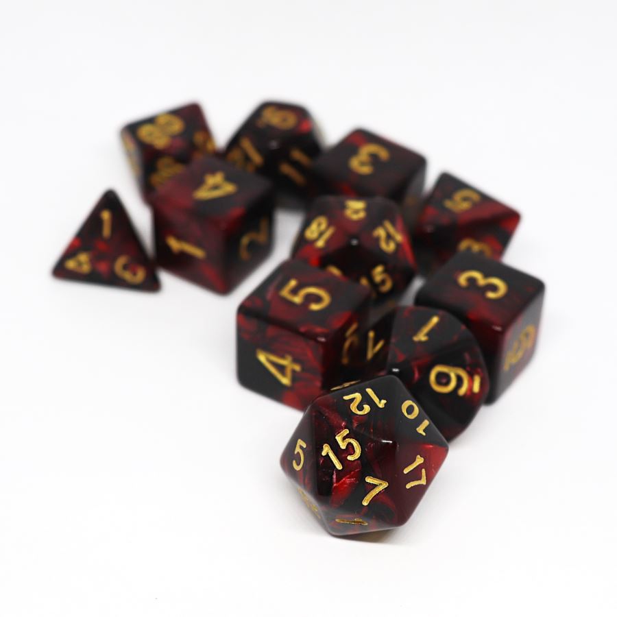 Crimson Tempest 11pc Polyhedral Dice Set - Arcana Vault