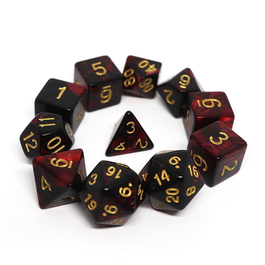 Crimson Tempest 11pc Polyhedral Dice Set - Arcana Vault