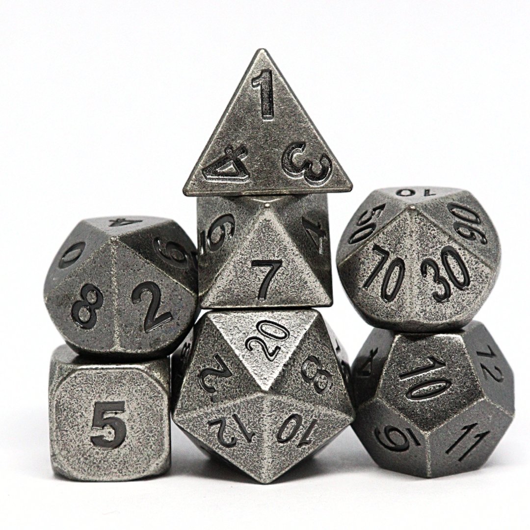 Ancient Silver Polyhedral Dice Set - Arcana Vault