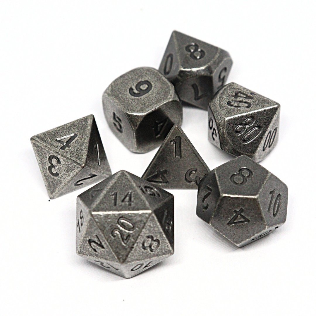 Ancient Silver Polyhedral Dice Set - Arcana Vault